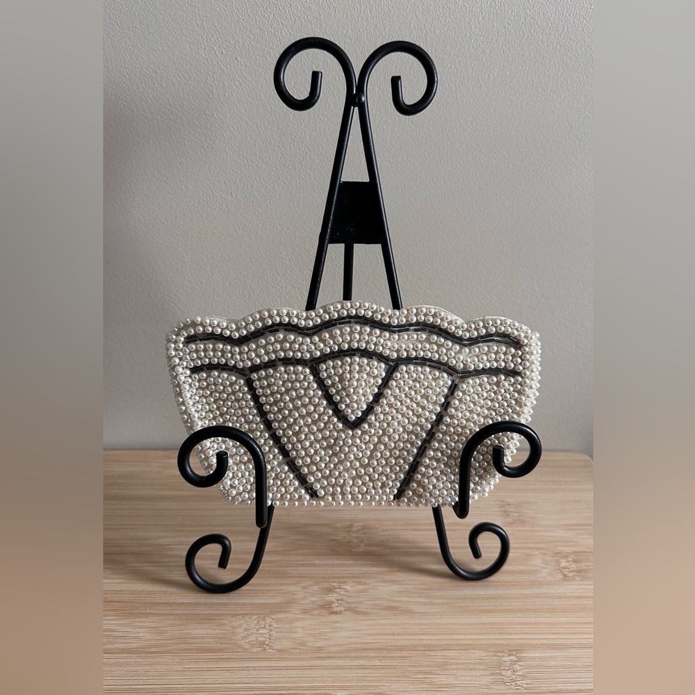 Vintage Elegant Pearl Beaded Clutch Hand Made in Japan